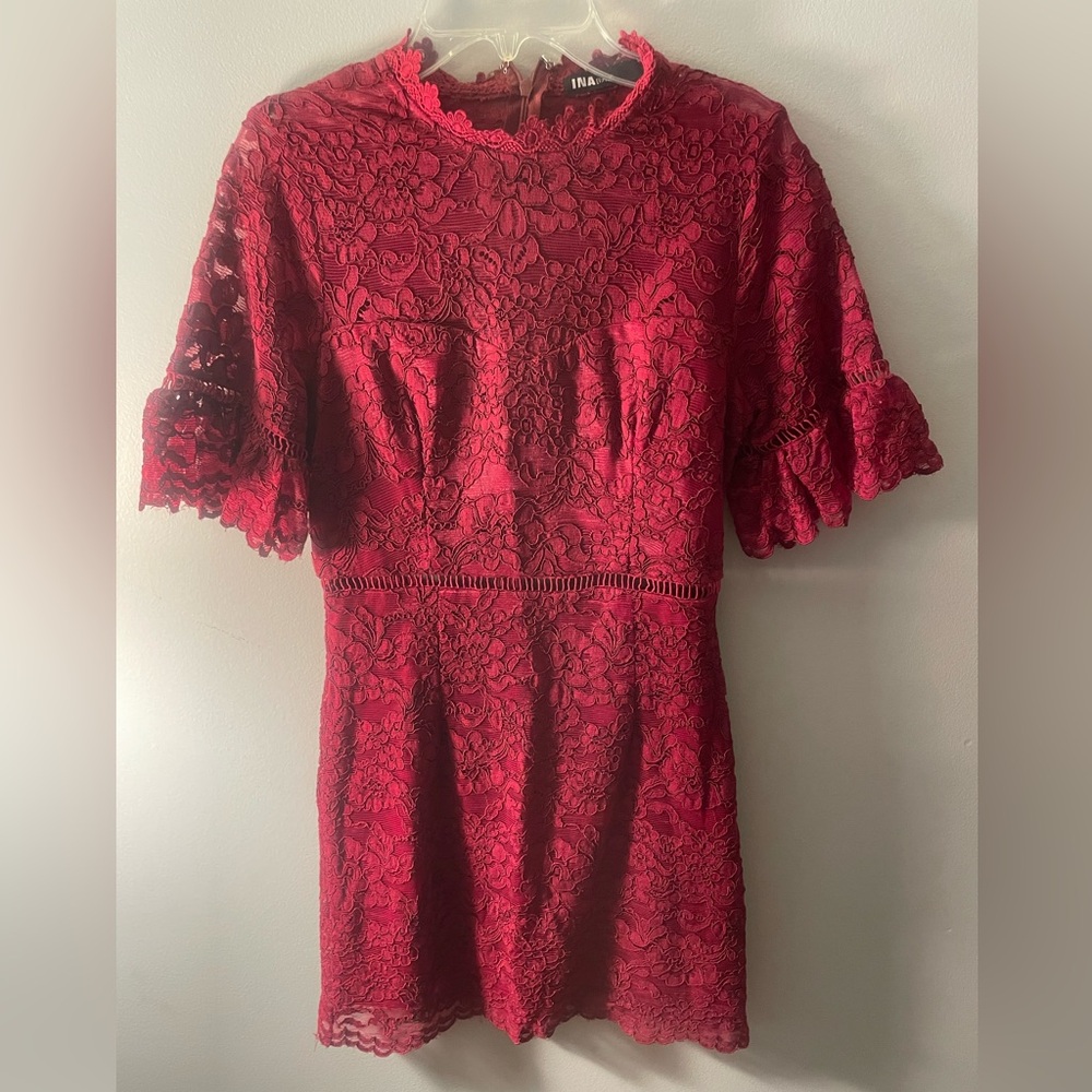 Ina Red Lace Short Sleeve Dress